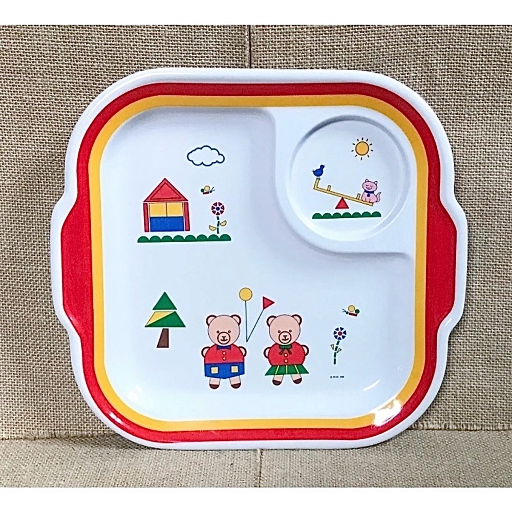 Vintage Peco Teddy Bear Melamine Plate Toddler Divided Dish Cute Twee Fairy Tale
